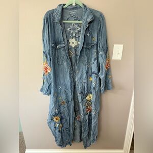 Floral Embroidered Denim Shirt Dress